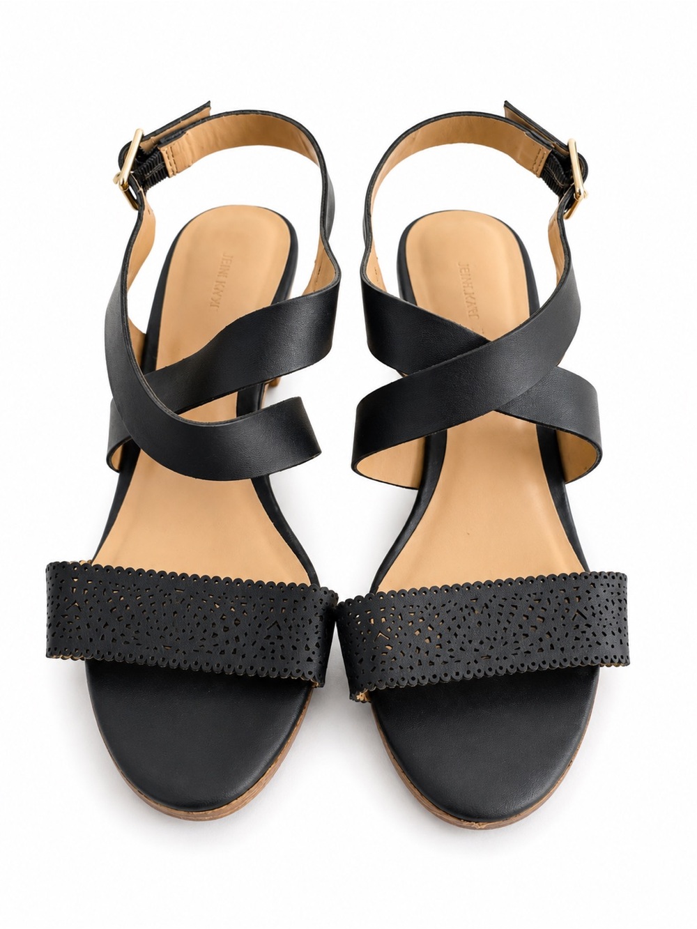Expression Black Faux Leather Cork Platform Wedge Sandals Size 8